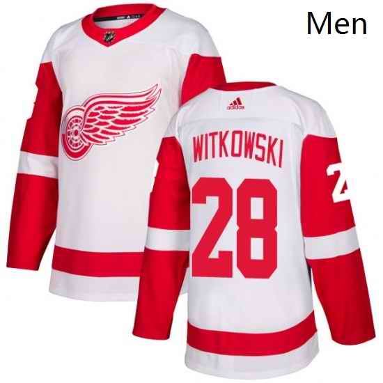 Mens Adidas Detroit Red Wings 28 Luke Witkowski Authentic White Away NHL Jersey